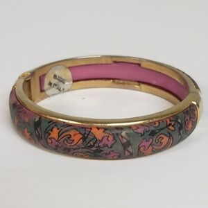 Clamp Bracelet Gold Tone Green Orange pink Muted Art Made Italy  7 To 7.25 Worn